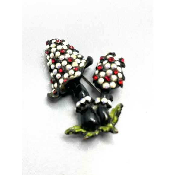 Vintage Rhinestone Mushrooms Brooch Pin - Picture 4 of 4